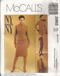 2962 MCCALLS NY NY LINED ZIP JACKET, BOTTOMS PATTERN 10-14,12-16,14-18 or 8-12 choice  UNCUT